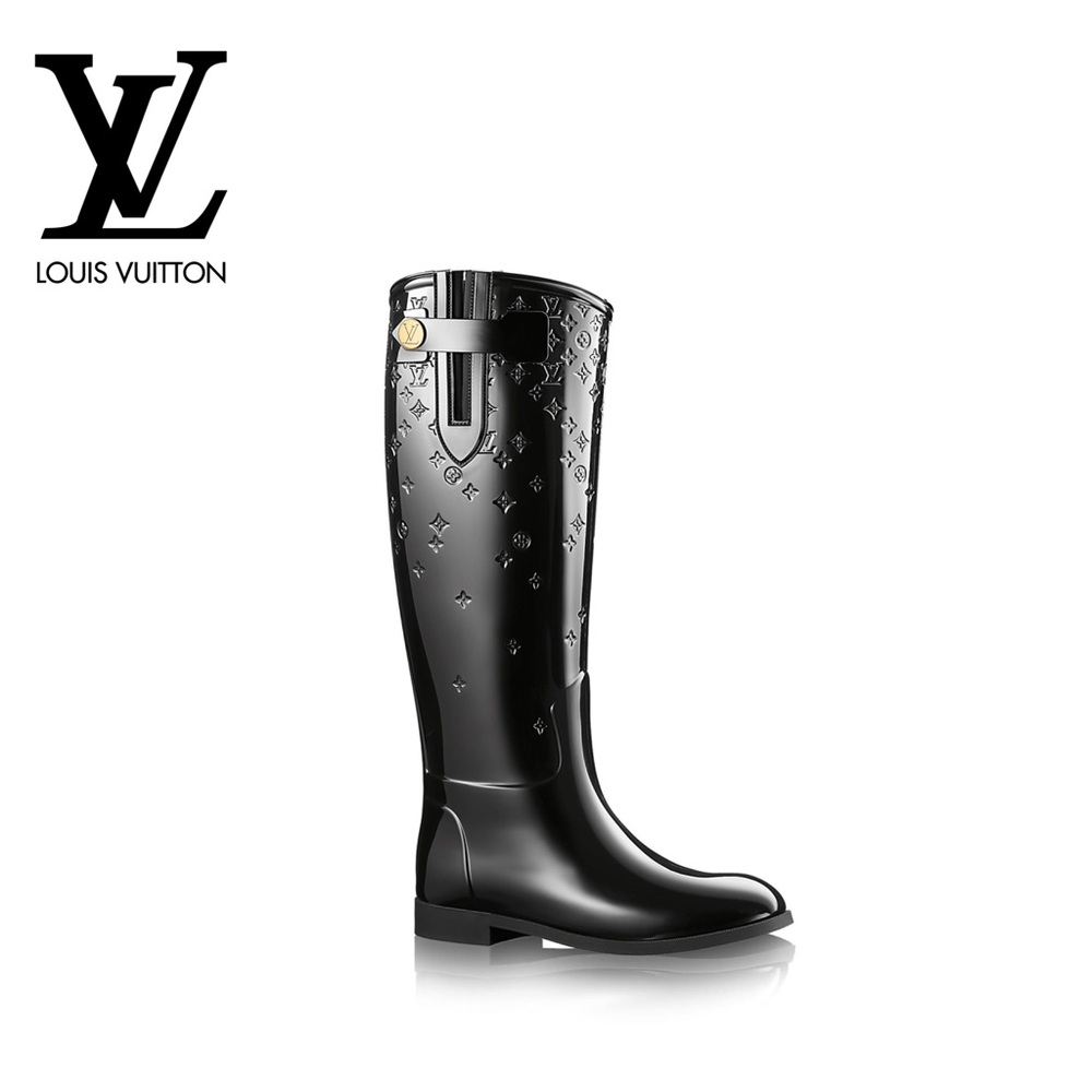 ✨Louis Vuitton Rain Boots Rare Glossy Black Monogram Size 36 / 6
